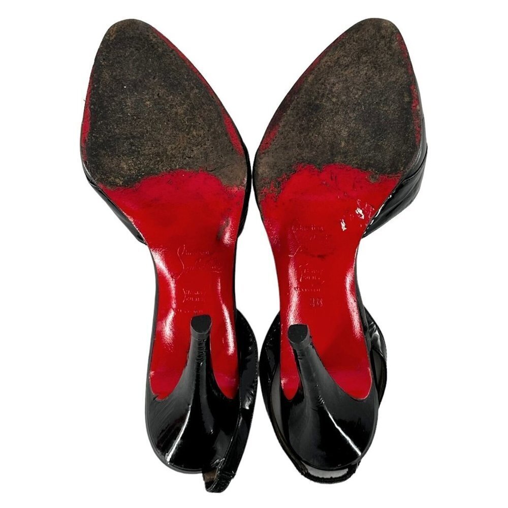 Christian Louboutin Black Leather & Patent Slingback Heels Size 38 Pumps - Picture 10 of 12